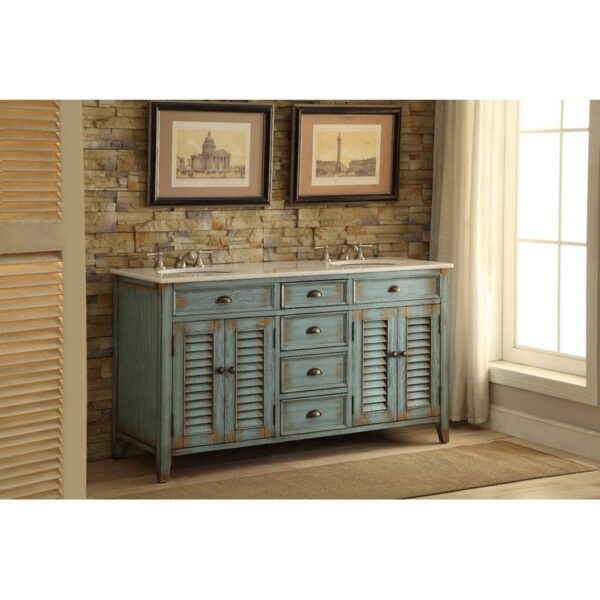 Chans Furniture CF-88323BU-60 Abbeville 60 Inch Distressed Blue Bathroom Double Sink Vanity