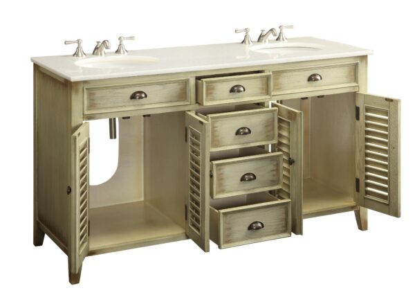 Chans Furniture CF-88324W-60 Abbeville 60 Inch Distressed Beige Bathroom Double Sink Vanity