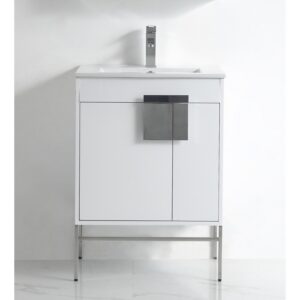 Chans Furniture CL-101WH-24ZI 24 Inch Tennant Kuro Minimalistic White Bathroom Vanity