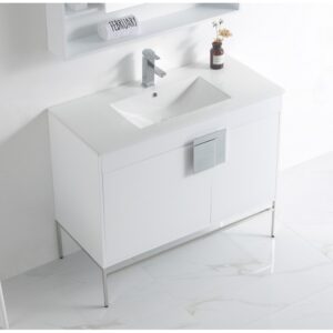 Chans Furniture CL-101WH-40ZI 40 Inch Tennant Brand Kuro Minimalistic White Bathroom Vanity