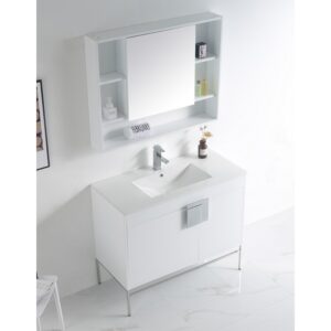 Chans Furniture CL-101WH-40ZI 40 Inch Tennant Brand Kuro Minimalistic White Bathroom Vanity