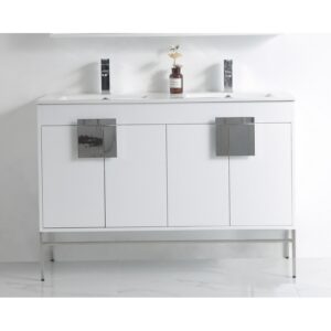 Chans Furniture CL-101WH-47QD 47 Inch Tennant Brand Kuro Minimalistic White Double Bathroom Vanity