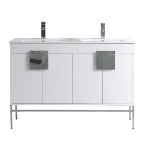 Chans Furniture CL-101WH-47QD 47 Inch Tennant Brand Kuro Minimalistic White Double Bathroom Vanity