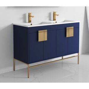 Chans Furniture CL-108NB-47QD 47 Inches Tennant Brand Kuro Minimalistic Double Bathroom Vanity In Navy Blue