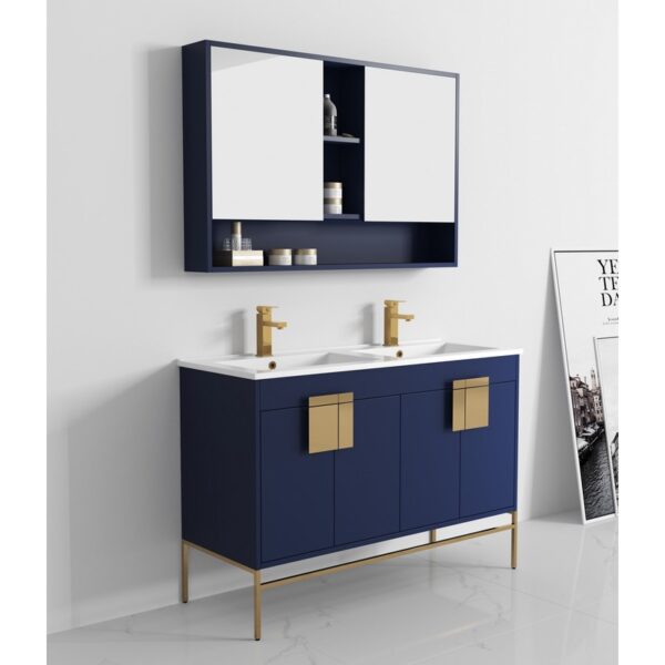 Chans Furniture CL-108NB-47QD 47 Inches Tennant Brand Kuro Minimalistic Double Bathroom Vanity In Navy Blue