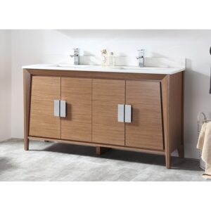 Chans Furniture CL-22WV60-QT 60 Inches Larvotto Contemporary Double Sink Bathroom Vanity In Light Wheat