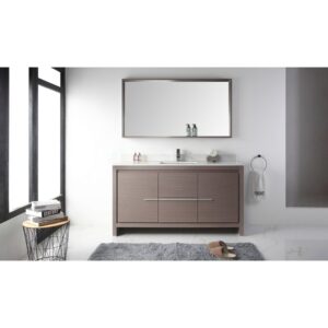 Chans Furniture CL10-GO60-QZ 60 Inch Tennant Brand VIARA Modern Style Bathroom Sink Vanity with Quartz Counter Top in Gray Oak