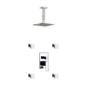 Kubebath KB CR2004J2V Aqua Piazza Shower Set with 8 Inch Ceiling Mount Square Rain Shower and 4 Body Jets