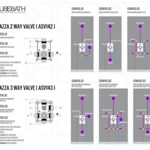 Kubebath KB CR2004JTF3V Aqua Piazza Shower Set with 8 Inch Ceiling Mount Square Rain Shower, Tub Filler and 4 Body Jets