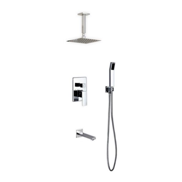 Kubebath KB CR200HHTF3V Aqua Piazza Shower Set with 8 Inch Ceiling Mount Square Rain Shower, Handheld and Tub Filler