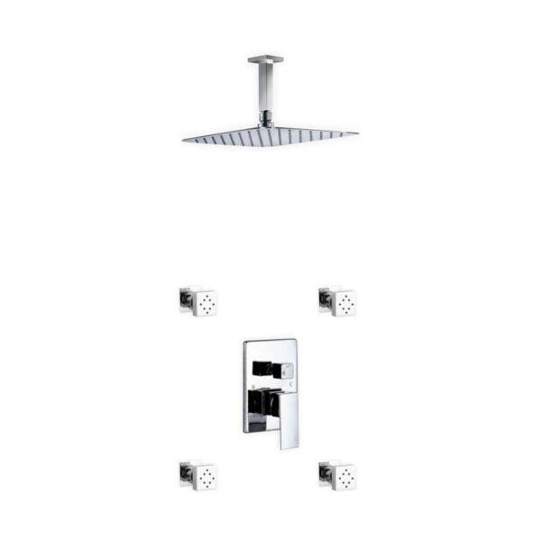 Kubebath KB CR3004J2V Aqua Piazza Shower Set with 12 Inch Ceiling Mount Square Rain Shower and 4 Body Jets