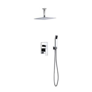 Kubebath CR300HH2V Aqua Piazza Brass Shower Set with 12 Inch Ceiling Mount Square Rain Shower and Handheld