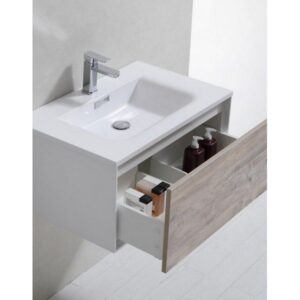 Kubebath D30NW Divario 30 Inch Nature Wood Wall Mount Modern Bathroom Vanity