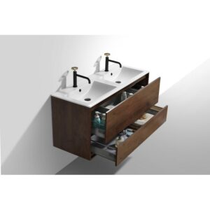 Kubebath DL48D De Lusso 48 Inch Wall Mount Double Sink Bath Vanity