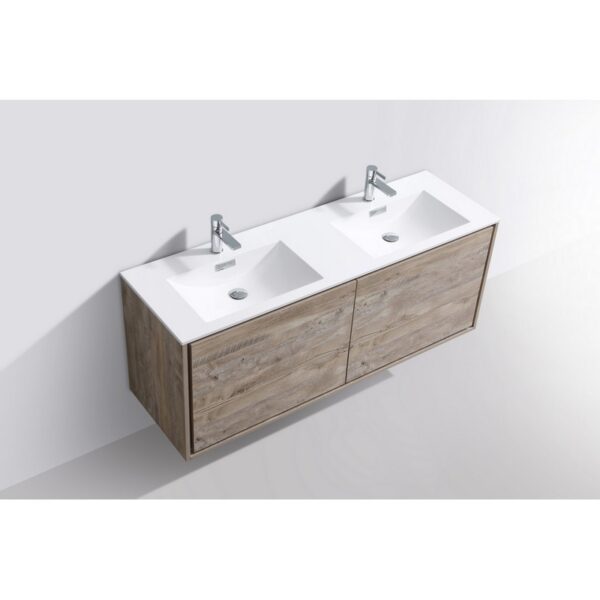 Kubebath DL60D De Lusso 59 Inch Wall Mount Double Sink Bathroom Vanity