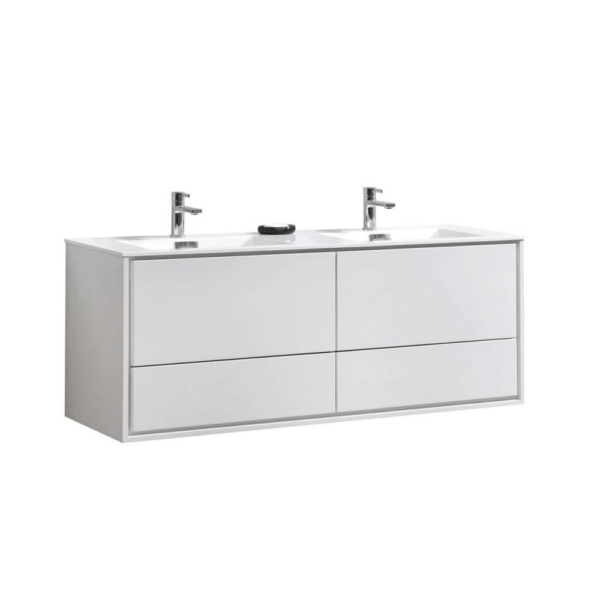 Kubebath DL60D De Lusso 59 Inch Wall Mount Double Sink Bathroom Vanity