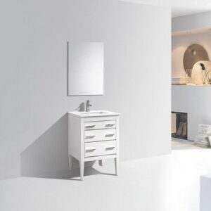 Kubebath E24-GW Eiffel 24 Inch High Gloss White Vanity with Quartz Counter Top