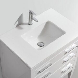 Kubebath E30-GW Eiffel 30 Inch High Gloss White Vanity with Quartz Counter Top