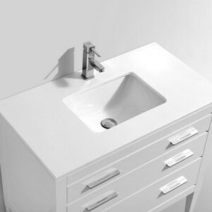 Kubebath E36-GW Eiffel 36 Inch High Gloss White Vanity with Quartz Counter Top