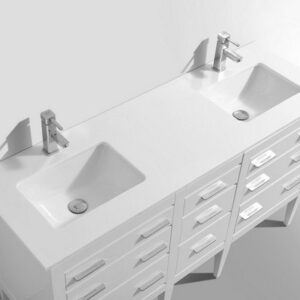 Kubebath E60-GW Eiffel 60 Inch Double Sink High Gloss White Vanity with Quartz Counter Top