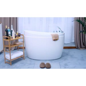 Empava EMPV-48JT011 48 x 31 1/2 Inch Japanese-Style Freestanding Oval Air Massage Bathtub with Tub Filler - White