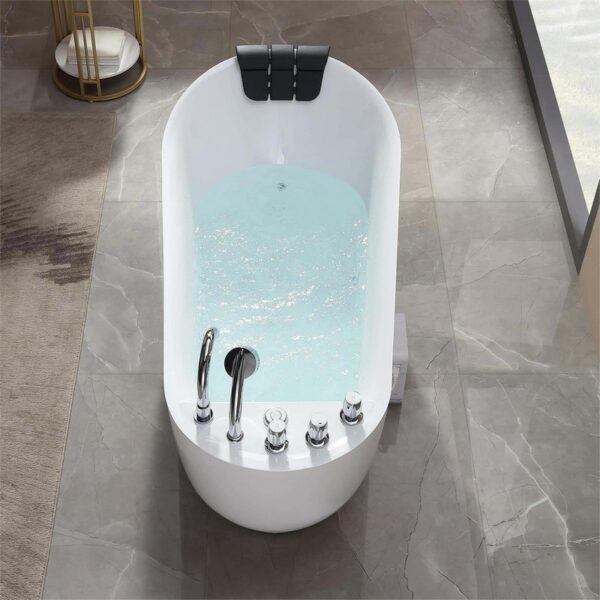 Empava EMPV-59AIS04 59 x 29 1/2 Inch Acrylic Oval Whirlpool Freestanding Bathtub with Tub Filler - White