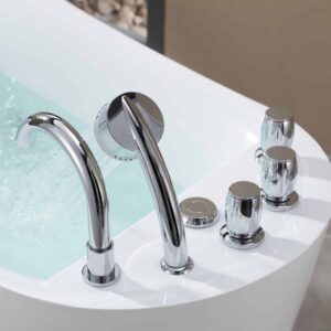 Empava EMPV-59AIS04 59 x 29 1/2 Inch Acrylic Oval Whirlpool Freestanding Bathtub with Tub Filler - White