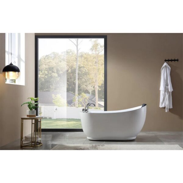 Empava EMPV-59AIS04 59 x 29 1/2 Inch Acrylic Oval Whirlpool Freestanding Bathtub with Tub Filler - White