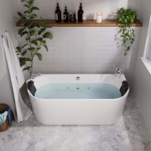 Empava EMPV-59AIS06 59 x 29 1/2 Inch Whirlpool Acrylic Alcove Hydromassage Bathtub with Tub Filler - White