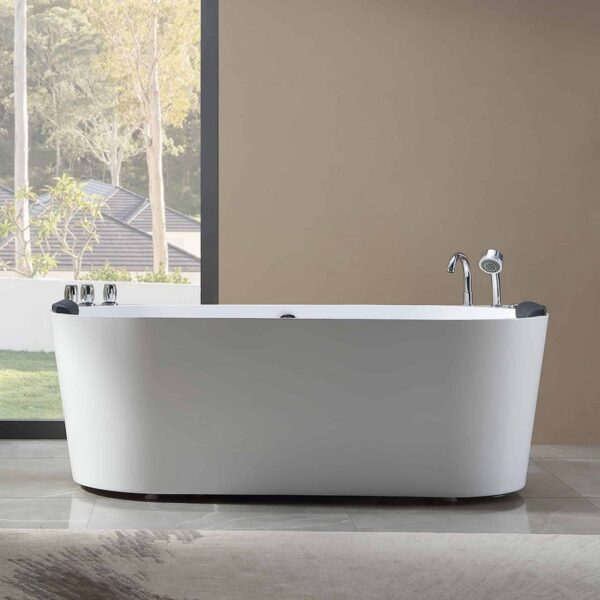 Empava EMPV-59AIS06 59 x 29 1/2 Inch Whirlpool Acrylic Alcove Hydromassage Bathtub with Tub Filler - White