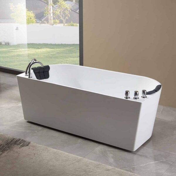 Empava EMPV-59AIS06 59 x 29 1/2 Inch Whirlpool Acrylic Alcove Hydromassage Bathtub with Tub Filler - White