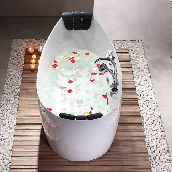 Empava EMPV-59AIS11 59 x 28 3/4 Inch Whirlpool Freestanding Acrylic Bathtub with Tub Filler - White