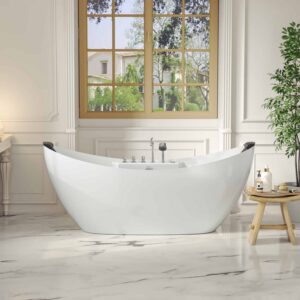 Empava EMPV-59AIS11 59 x 28 3/4 Inch Whirlpool Freestanding Acrylic Bathtub with Tub Filler - White