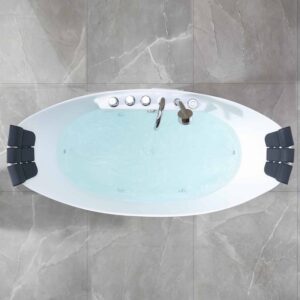 Empava EMPV-59AIS11 59 x 28 3/4 Inch Whirlpool Freestanding Acrylic Bathtub with Tub Filler - White