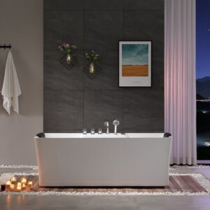 Empava EMPV-59AIS15 59 x 29 1/2 Inch Whirlpool Freestanding Hydromassage Bathtub with Tub Filler - White