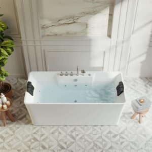 Empava EMPV-59AIS15 59 x 29 1/2 Inch Whirlpool Freestanding Hydromassage Bathtub with Tub Filler - White