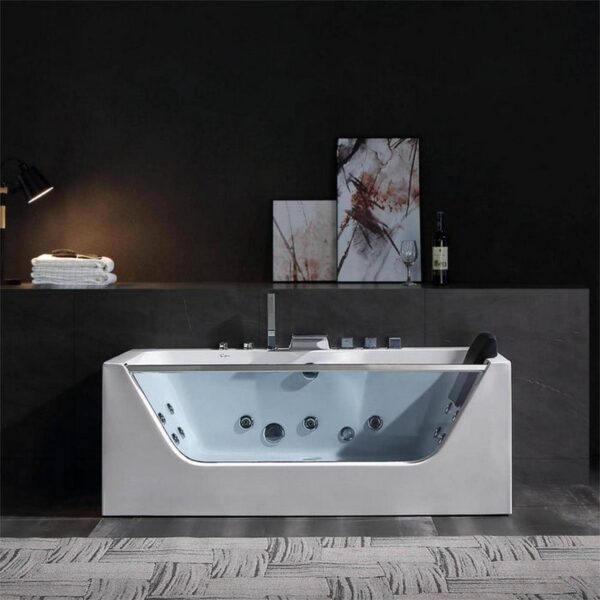 Empava EMPV-59JT408LED 59 1/2 x 29 1/2 Inch Whirlpool Waterfall Faucet Hydromassage Bathtub with Tub Filler - White