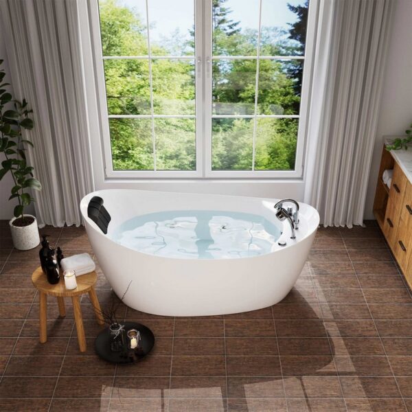 Empava EMPV-67AIS02 67 x 31 Inch Whirlpool Freestanding Bathtub with Tub Filler - White