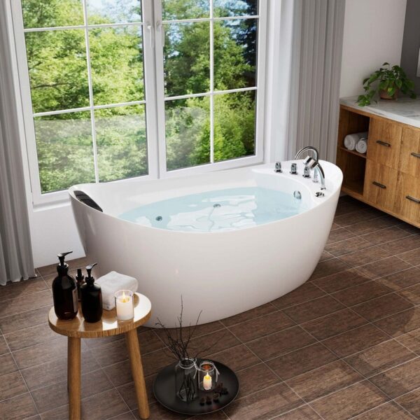 Empava EMPV-67AIS02 67 x 31 Inch Whirlpool Freestanding Bathtub with Tub Filler - White