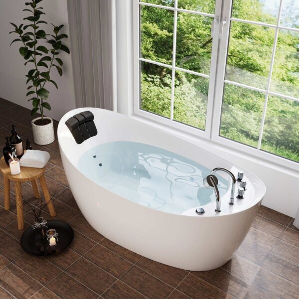 Empava EMPV-67AIS02 67 x 31 Inch Whirlpool Freestanding Bathtub with Tub Filler - White