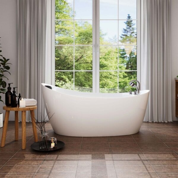 Empava EMPV-67AIS02 67 x 31 Inch Whirlpool Freestanding Bathtub with Tub Filler - White