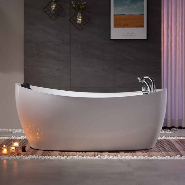 Empava EMPV-67AIS02 67 x 31 Inch Whirlpool Freestanding Bathtub with Tub Filler - White