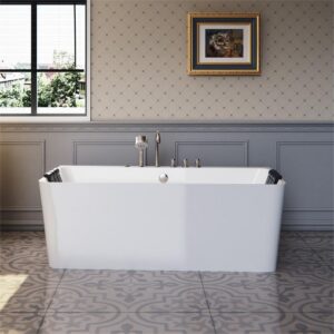 Empava EMPV-67AIS03 67 x 33 1/2 Inch Whirlpool Freestanding Bathtub with Tub Filler - White