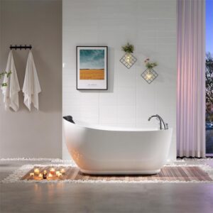 Empava EMPV-67AIS05 67 x 31 1/2 Inch Whirlpool Freestanding Acrylic Bathtub with Tub Filler - White