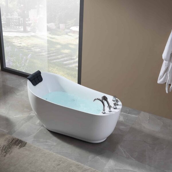 Empava EMPV-67AIS05 67 x 31 1/2 Inch Whirlpool Freestanding Acrylic Bathtub with Tub Filler - White