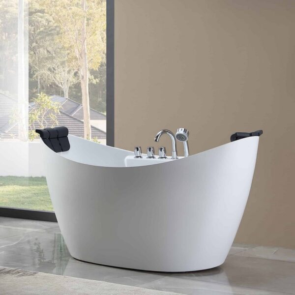 Empava EMPV-67AIS10 67 x 28 3/4 Inch Whirlpool Freestanding Acrylic Bathtub with Tub Filler - White