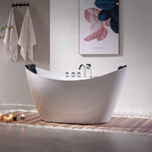 Empava EMPV-67AIS10 67 x 28 3/4 Inch Whirlpool Freestanding Acrylic Bathtub with Tub Filler - White