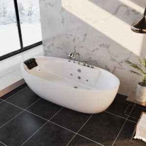 Empava EMPV-67AIS13 67 x 31 1/2 Inch Whirlpool Freestanding Acrylic Bathtub with Tub Filler - White