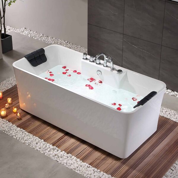 Empava EMPV-67AIS16 67 x 31 1/2 Inch Whirlpool Freestanding Acrylic Hydromassage Bathtub with Tub Filler - White