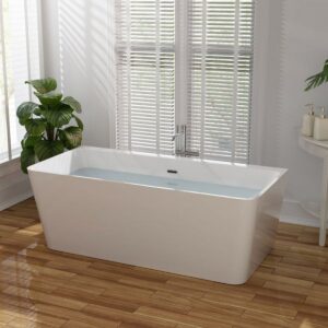 Empava EMPV-67FT1516 66 7/8 x 31 1/2 Inch Freestanding Rectangular Soaking Bathtub with Center Drain in White